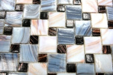 Muestra de mano mosaico azulejo vidrio combinación Goldstar gris blanco MOS57-K01_m