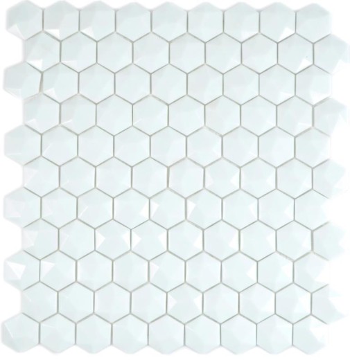 Mosaico de vidrio hexagonal hexágono mosaico blanco 3D mosaico azulejos pared azulejos backsplash cocina baño MOS11-AR01