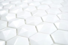 Mosaico de vidrio hexagonal hexágono mosaico blanco 3D mosaico azulejos pared azulejos backsplash cocina baño MOS11-AR01