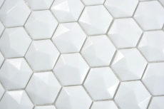 Mosaico de vidrio hexagonal hexágono mosaico blanco 3D mosaico azulejos pared azulejos backsplash cocina baño MOS11-AR01