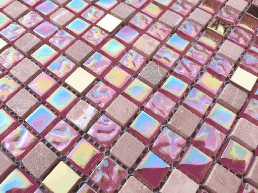 Muestra de mano mosaico azulejo Translúcido rojo oro rosa Mosaico de vidrio Piedra de cristal EP rojo oro rosa MOS92-1208_m