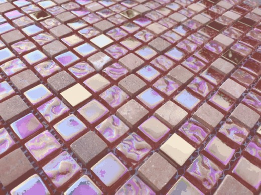 Muestra de mano mosaico azulejo Translúcido rojo oro rosa Mosaico de vidrio Piedra de cristal EP rojo oro rosa MOS92-1208_m