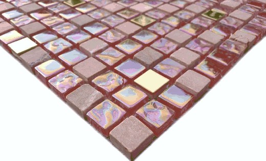 Muestra de mano mosaico azulejo Translúcido rojo oro rosa Mosaico de vidrio Piedra de cristal EP rojo oro rosa MOS92-1208_m