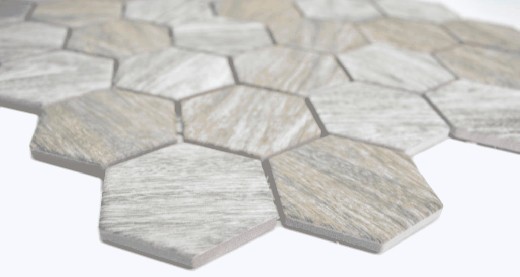 Muestra de mano cerámica mosaico hexágono efecto madera gris mosaico azulejo pared azulejo backsplash cocina baño MOS11H-0200_m