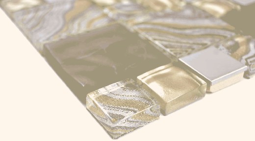 Muestra de mano multi mosaico de vidrio acero mosaico azulejos mezcla beige marrón brillante MOS88-1207_m