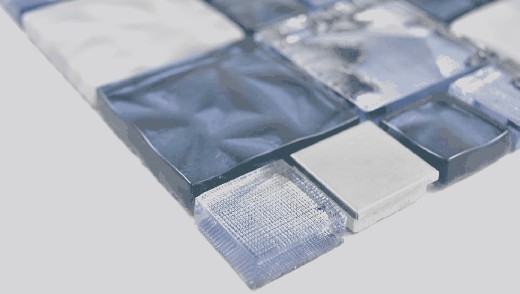 Muestra de mano multi mosaico de vidrio acero mosaico azulejos mezcla gris azul brillante MOS88-0402_m