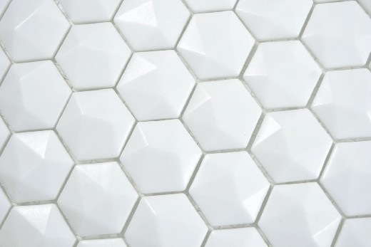 Muestra de mano Hexágono ECO uni blanco 3D azulejo de pared espejo cocina ducha baño MOS11-AR01_m