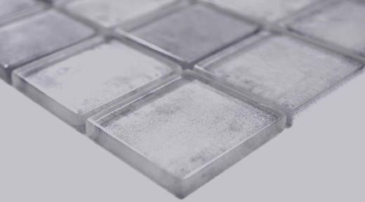 Muestra de mano mosaico de vidrio cuadrado Crystal mix gris pared azulejo backsplash cocina ducha baño MOS88-0020_m