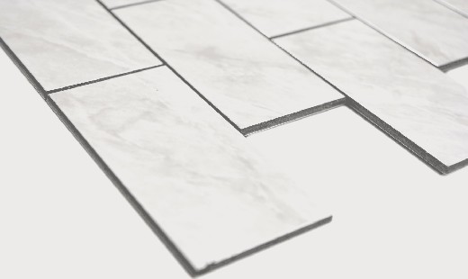 Muestra de mano rectángulo AC efecto piedra Carrara look Subway Level brillante pared azulejo backsplash cocina ducha baño MOS200-CLG_m