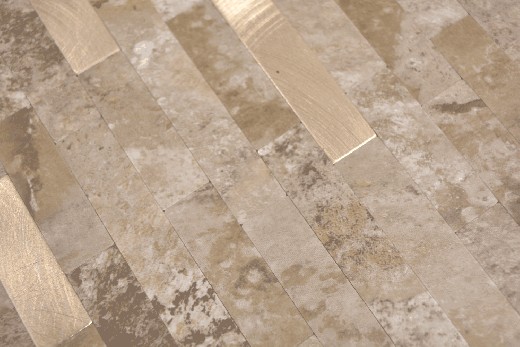 Muestra de mano vinilo compuesto efecto piedra Caliza marrón/oro mosaico azulejo pared backsplash MOS200-LBG_m