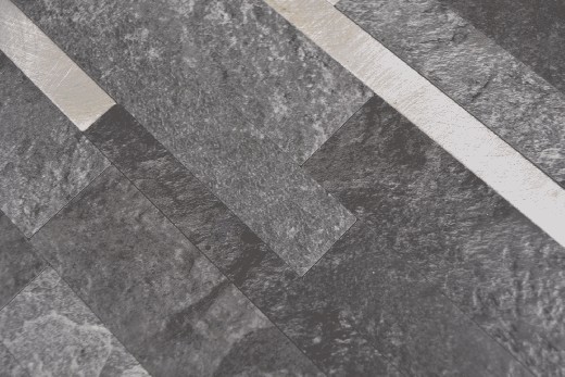 Muestra de mano vinilo compuesto efecto piedra negro Qaurtz/plata mosaico azulejo pared backsplash MOS200-32BS_m