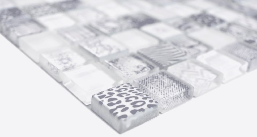 Muestra de mano azulejo de pared cuadrado Crystal mix super blanco MOS74-0203_m