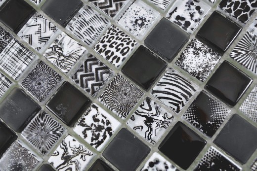 Muestra de mano cuadrado Crystal mix negro pared azulejo backsplash MOS74-0322_m