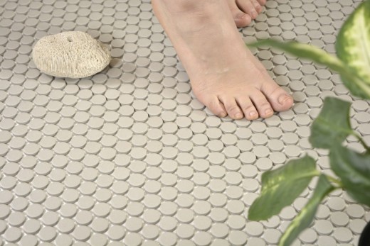Muestra de mano mosaico azulejo botón de cerámica gris claro sin esmaltar MOS10-0202-R10_m