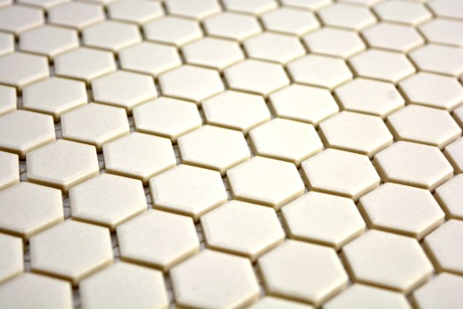 Muestra de mano azulejo mosaico cerámica blanco hexágono beige claro sin esmaltar MOS11A-1202-R10_m