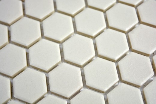 Muestra de mano azulejo mosaico cerámica blanco hexágono beige claro sin esmaltar MOS11A-1202-R10_m