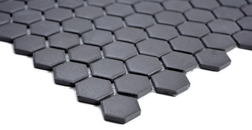 Muestra de mano azulejo mosaico cerámica hexágono negro sin esmaltar MOS11A-0304-R10_m