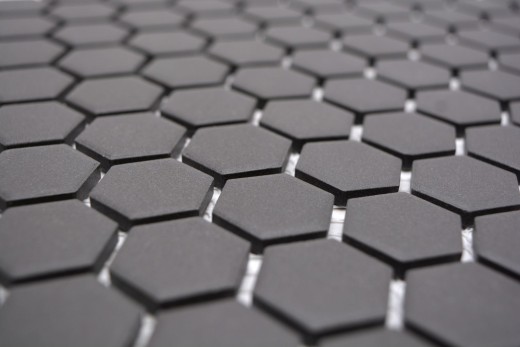 Muestra de mano azulejo mosaico cerámica hexágono negro sin esmaltar MOS11A-0304-R10_m