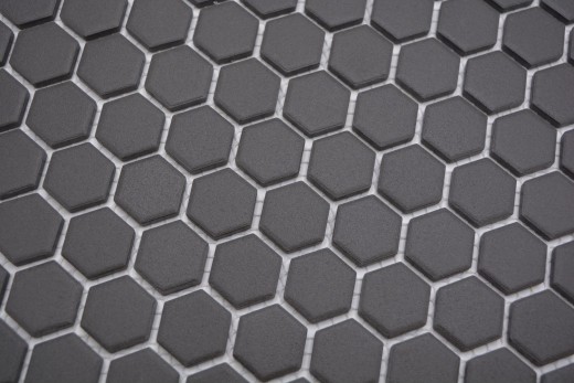 Muestra de mano azulejo mosaico cerámica hexágono negro sin esmaltar MOS11A-0304-R10_m