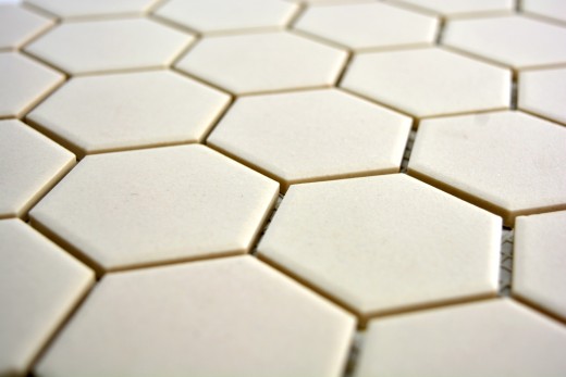 Muestra de mano azulejo mosaico cerámica blanco hexágono beige claro sin esmaltar MOS11B-1202-R10_m