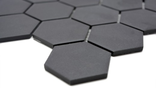 Muestra de mano azulejo de mosaico de cerámica hexágono negro sin esmaltar MOS11B-0304-R10_m