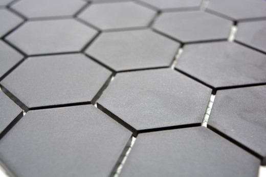 Muestra de mano azulejo de mosaico de cerámica hexágono negro sin esmaltar MOS11B-0304-R10_m