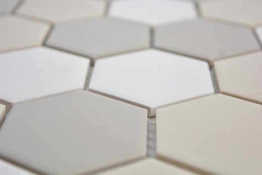 Muestra de mano azulejo mosaico cerámica hexágono blanco beige claro gris claro sin esmaltar MOS11B-1122-R10_m