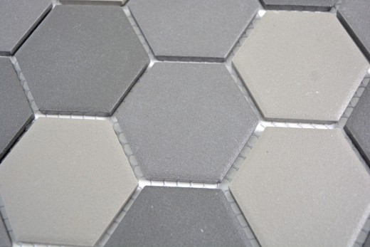 Muestra de mano azulejo mosaico cerámica hexágono gris gris oscuro negro sin esmaltar MOS11B-2313-R10_m