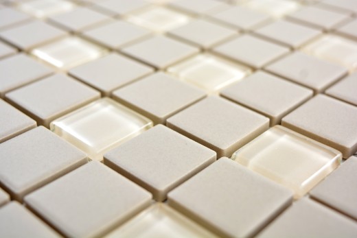 Muestra de mano azulejo mosaico cerámica beige claro vidrio sin esmaltar MOS18-1212-R10_m