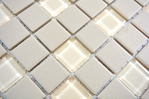 Muestra de mano azulejo mosaico cerámica beige claro vidrio sin esmaltar MOS18-1212-R10_m