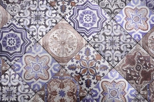 Muestra de mano mosaico autoadhesivo estera aluminio aspecto retro multicolor púrpura crema marrón ornamento africano - MOS200-U03_m