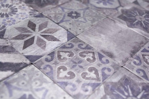 Muestra de mano mosaico autoadhesivo estera aluminio aspecto retro multicolor púrpura gris ornamento africano - MOS200-U05_m