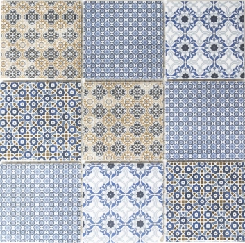 Retro vintage mosaico azulejo backsplash cocina backsplash blanco azul naranja gris azulejo backsplash patchwork - MOS22B-1404