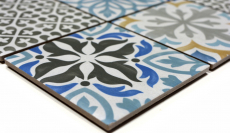 Retro vintage mosaico azulejo backsplash cocina backsplash cerámica crema azul naranja gris mate MOS22B-1406_f | 10 esteras de mosaico