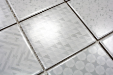 Retro vintage mosaico de azulejos backsplash pared de la cocina blanco Geo Blanco MOS22B-1401_f | 10 esteras de mosaico