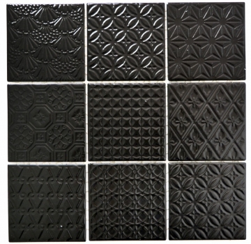 Muestra de mano retro vintage mosaico azulejo cerámica negro Spirit negro MOS22B-1403_m