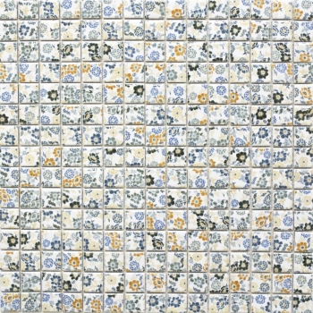 Mosaico de cerámica retro vintage blanco colorido flores mosaico azulejo backsplash MOS18C-1401