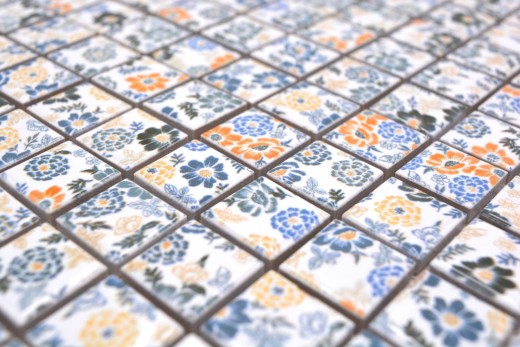 Mosaico de cerámica retro vintage blanco colorido flores mosaico azulejo backsplash MOS18C-1401