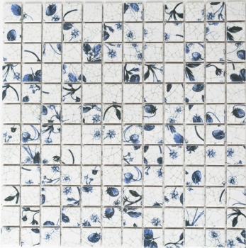 Mosaico de cerámica retro vintage blanco azul flor mosaico azulejo cocina splashback MOS18D-1404