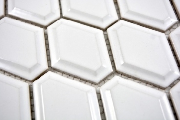 Retro 3D mosaico de azulejos de cerámica diamante metro blanco brillante azulejo backsplash cocina MOS13MD-0101