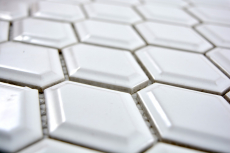 Retro 3D mosaico de azulejos de cerámica diamante metro blanco brillante azulejo backsplash cocina MOS13MD-0101