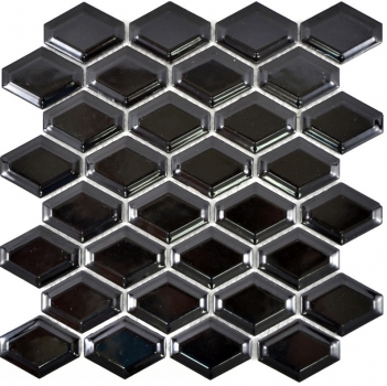 Muestra de mano mosaico azulejo cerámica diamante metro negro brillante azulejo backsplash cocina MOS13MD-0301_m