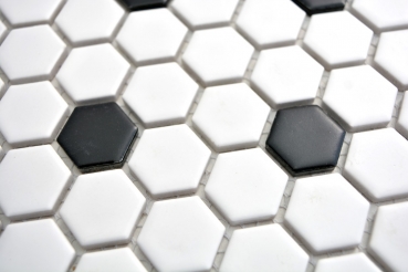 Hexagonal mosaico hexagonal azulejo de cerámica blanco negro mate backsplash cocina azulejo de la pared azulejo del baño WC - MOS11A-0301