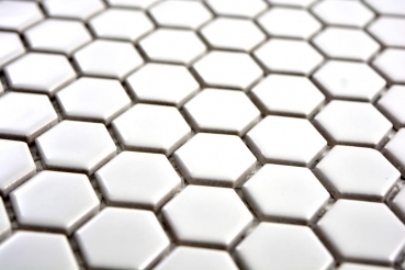 Muestra de mano mosaico azulejo cerámica hexágono blanco brillante azulejo backsplash cocina MOS11A-0102_m