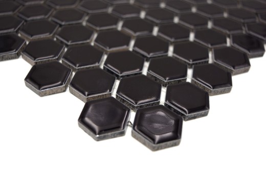 Hexagonal hexágono mosaico azulejo de cerámica mini negro brillante pared azulejo baño azulejo backsplash cocina - MOS11A-0302