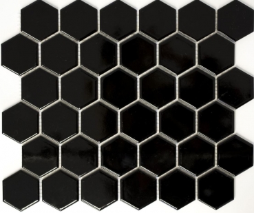 Muestra de mano mosaico azulejo cerámica hexágono negro brillante ducha splashback azulejo espejo MOS11B-0302_m