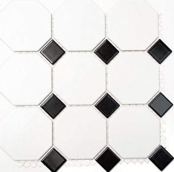 Octagonal octagonal azulejo de mosaico de cerámica blanco mate negro brillante azulejo de la pared azulejo del cuarto de baño MOSOcta-190