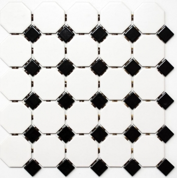 Octagonal octagonal azulejo de mosaico de cerámica blanco mate negro brillante azulejo de la pared azulejo del cuarto de baño MOS13-OctaG468
