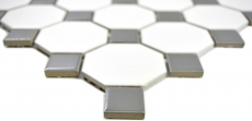 Muestra de mano mosaico azulejo cerámica metal gris octágono blanco mate metal brillante MOS13-0122_m