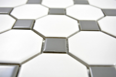 Muestra de mano mosaico azulejo cerámica metal gris octágono blanco mate metal brillante MOS13-0122_m